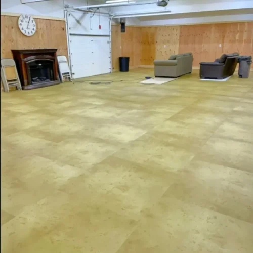 This customer kicks her husband out of the 10-car garage every summer to install these rubberized waterproof LVP big mats for events. She takes them up in the fall and her husband brings the tractors back into the garage for the winter